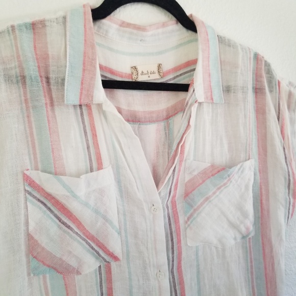 Altar'd State Linen Striped Button Shirt Top - Picture 6 of 8